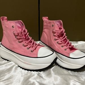 Pink high top platform tennis shoes
